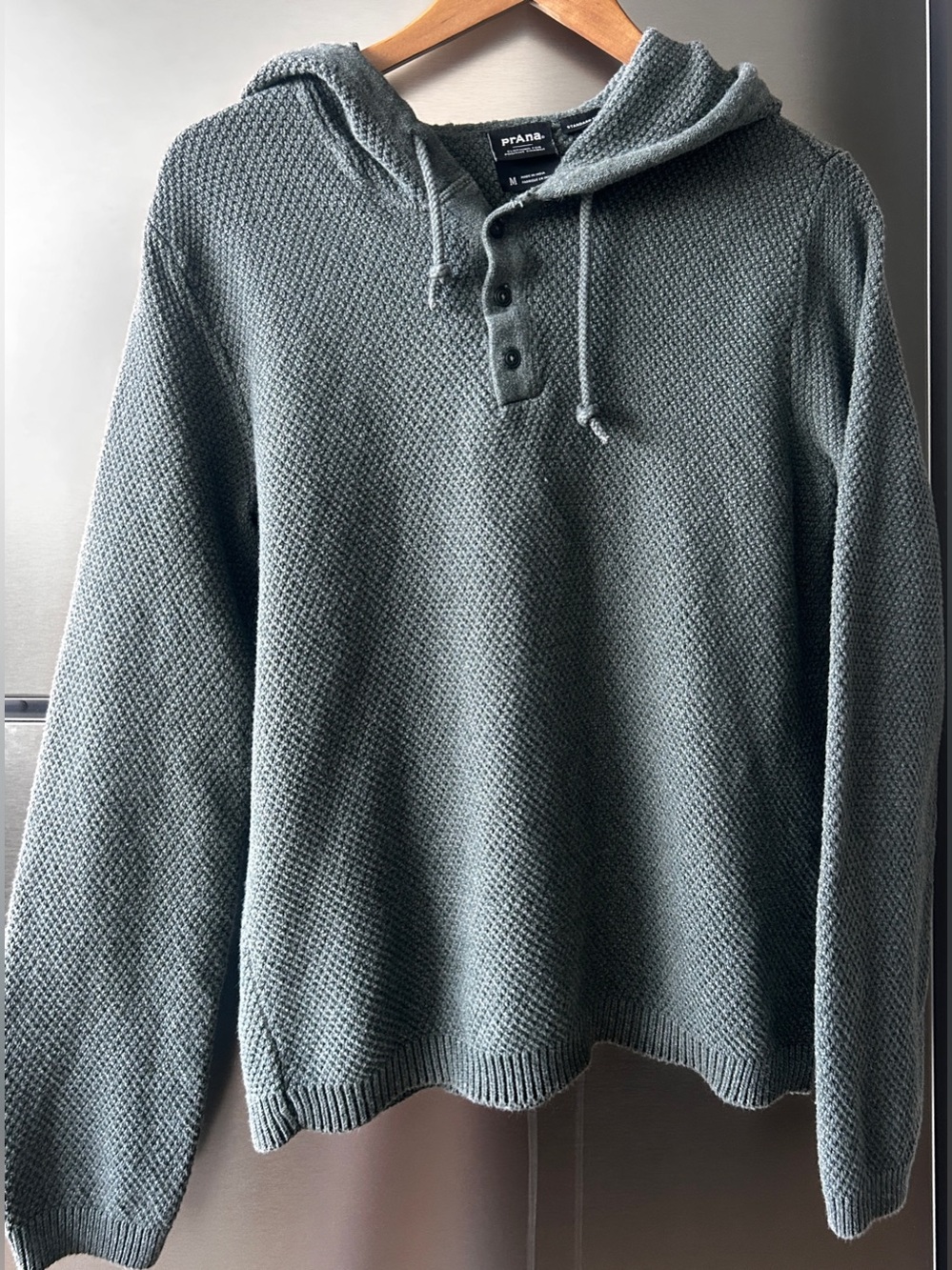 prAna Men’s M Green Organic Cotton Textured Knit Hooded Sweater